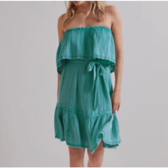 Anthropologie Daily Practice Malibu Mini Dress Women's Med Aqua Slub Cotton NEW - Picture 1 of 7